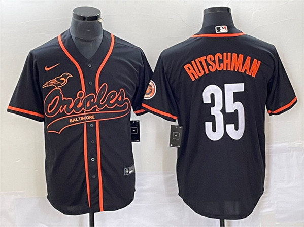 Men's Baltimore Orioles #35 Adley Rutschman Black City Connect Cool Base Stitched Jersey